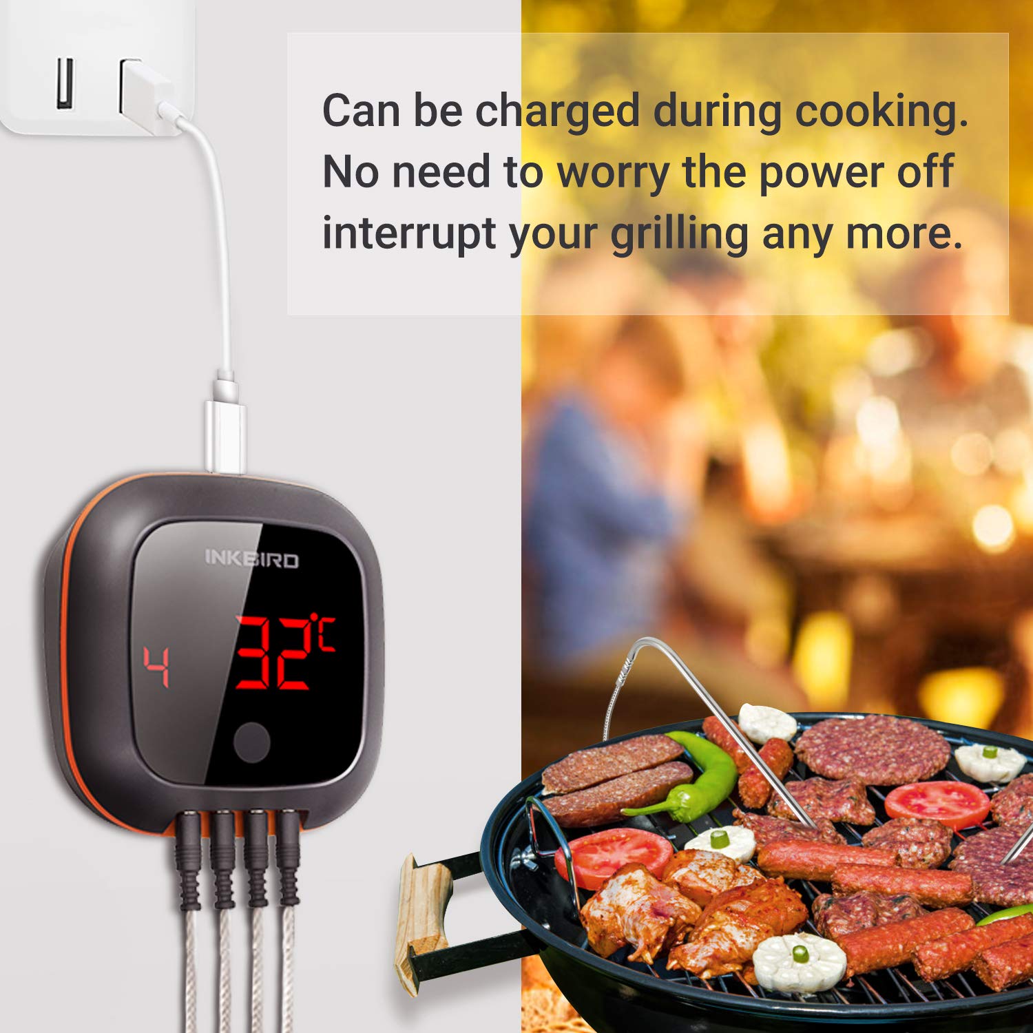 433MHz Wireless BBQ Meat Thermometer Dual Probe for Grilling