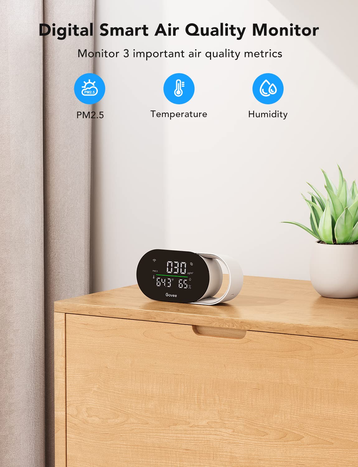 Govee Smart Air Quality Monitor, Indoor Air Quality Meter Detects PM2.5,  Temperature, and Humidity, H5106 with LED Air Quality Indicator&Clock, Work  with Govee Smart Appliances, Type-C Cable Required - OpenMQTTGateway  compatible